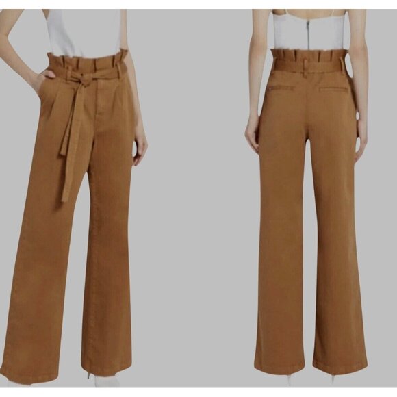 Alice + Olivia High-Waisted Paperbag Pants Trouser With Tie Belt Size 26 New NWT - Picture 1 of 7